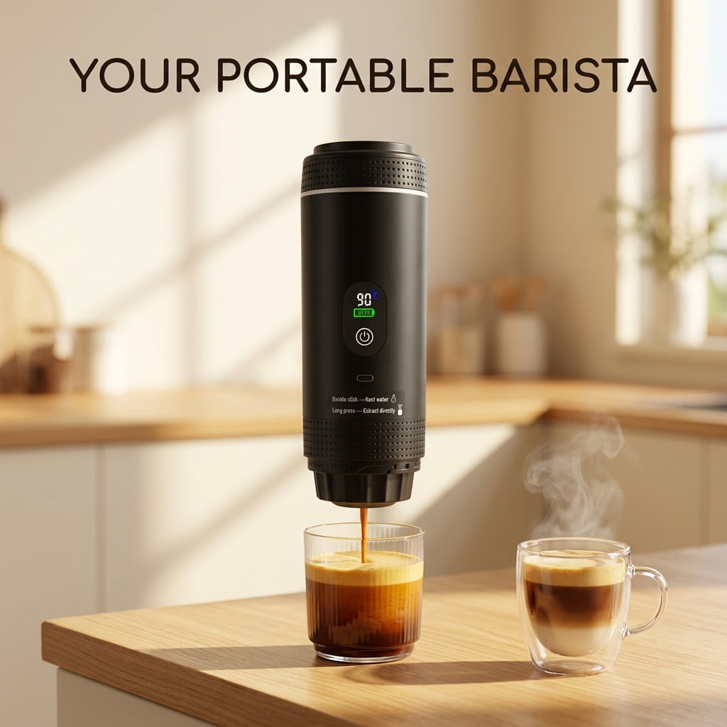 Doulami Rechargeable Cordless Portable Coffee Maker for Travel & Camping, Espresso Machine for Ground Coffee & NS Capsules, Battery Operated for RV, Hiking, Office
