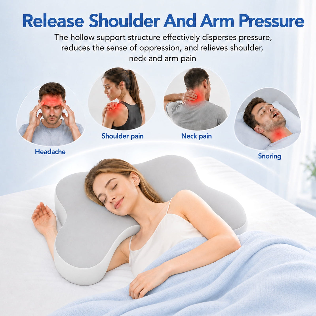 Doulami Side Sleeper Pillow with Arm Hole, Ergonomic Memory Foam Pillow for Neck and Shoulder Pain Relief, Cooling Contour Pillow for Side Back Sleepers, Removable Washable Cover