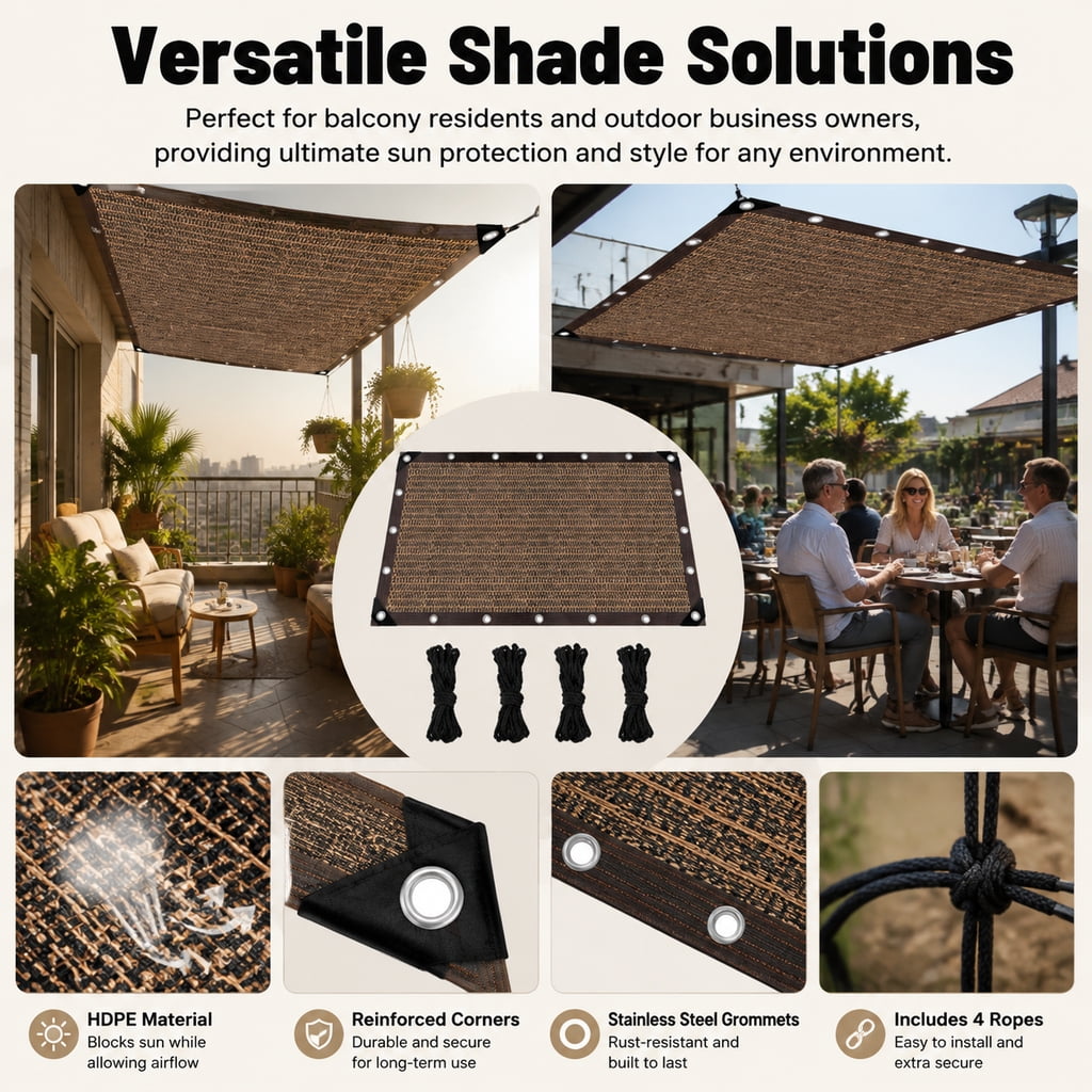Doulami 10' X 19' Sun Shade Cloth, 90% Patio Sun Shade Canopy, Rectangle Sand UV Block Sunshade for Backyard Yard Deck Patio Garden Outdoor Activities and Facility,brown