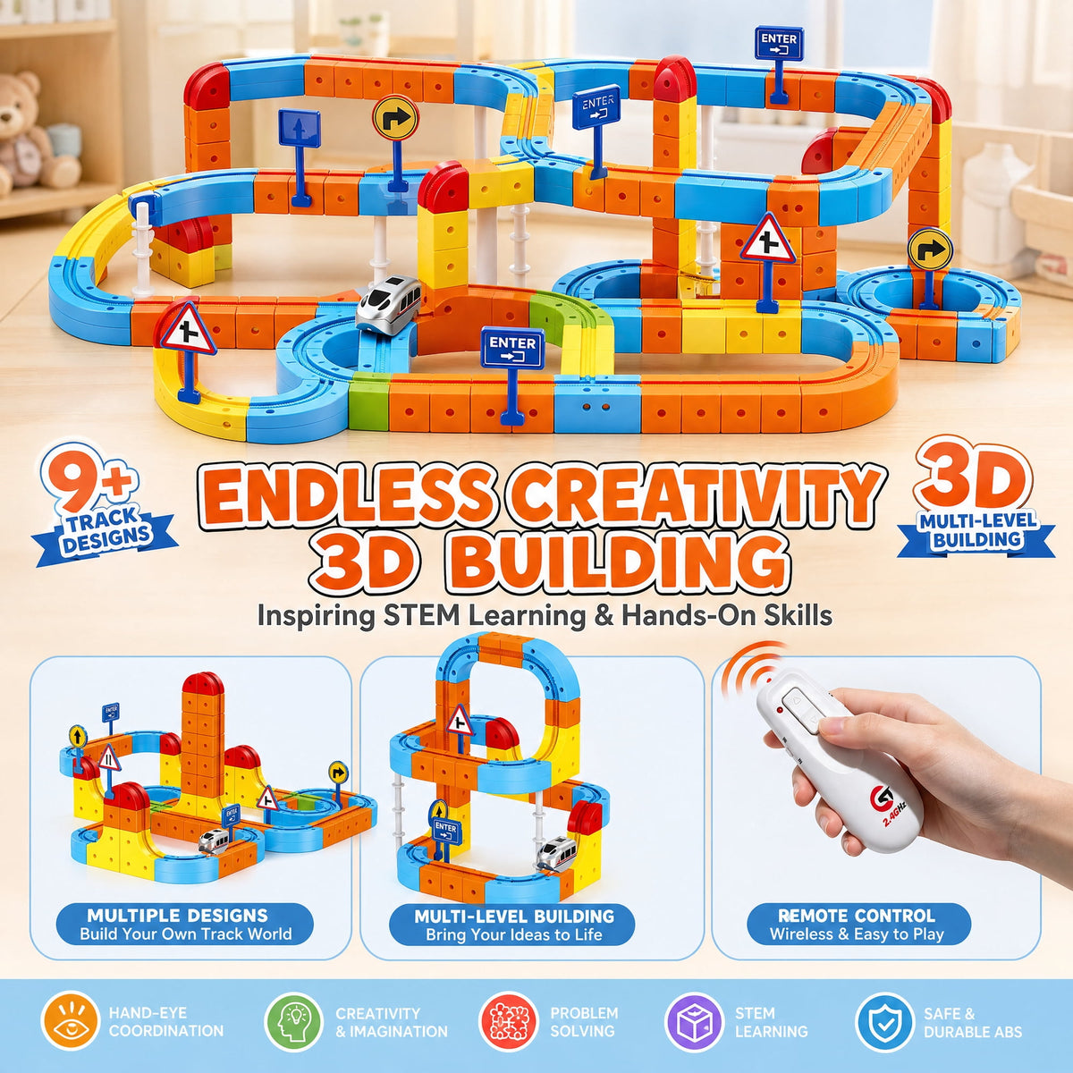 Doulami Electric Train Set for Kids, 147PCS Gravity-Defying 3D Racing Track Sets with Electric Train, Traffic Signs, STEM Train Toys Birthday Gifts for Boys and Girls Age 3+ Years Old