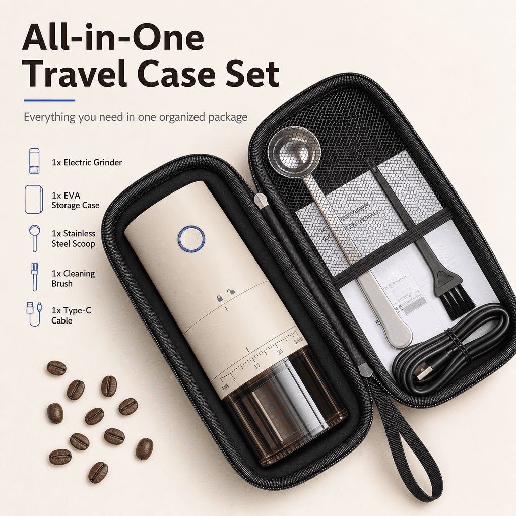 Doulami Coffee Grinder, 38 Adjustable Grind Levels, Portable Conical Burr, Usb Rechargeable Ceramic Core, for Espresso French Press Travel Camping