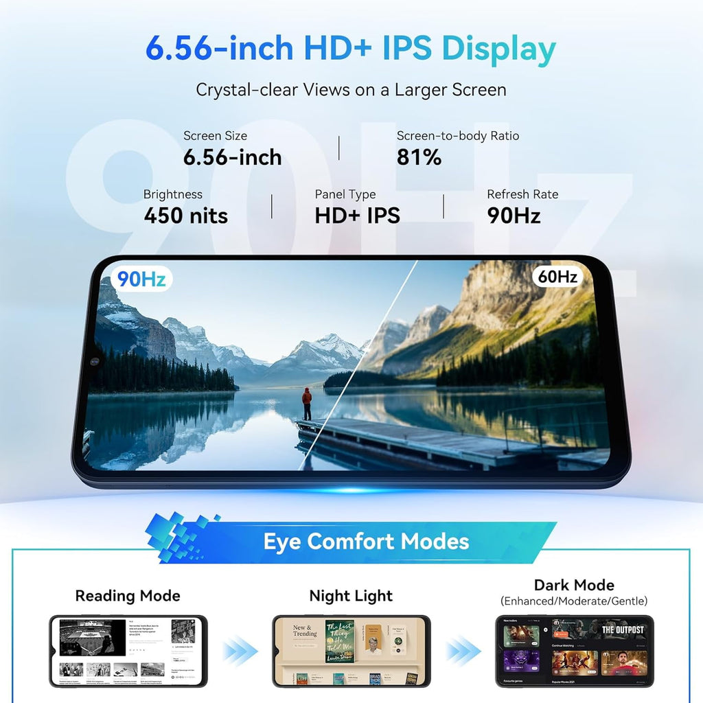 Blackview Unlocked Phones, Android 15 Smartphones 24GB+256GB/2TB, 4G Octa-Core, 13MP+8MP AI Camera 5000mAh/10W Cell Phone, 6.56" HD+, GPS/OTG, Fingerprint/Face ID Mobile Phones, Black
