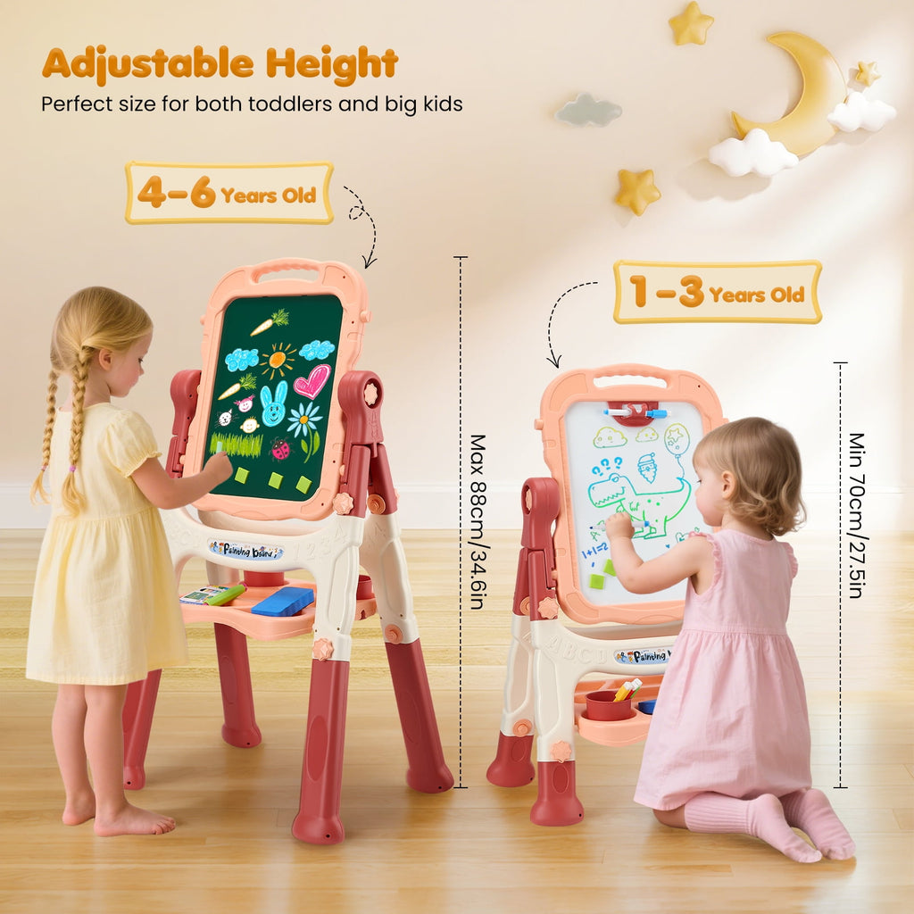 Doulami Art Easel for Kids, Adjustable Double-Sided Drawing Board with Painting Accessories, 360° Rotatable, Ages 3 and Up, Blue