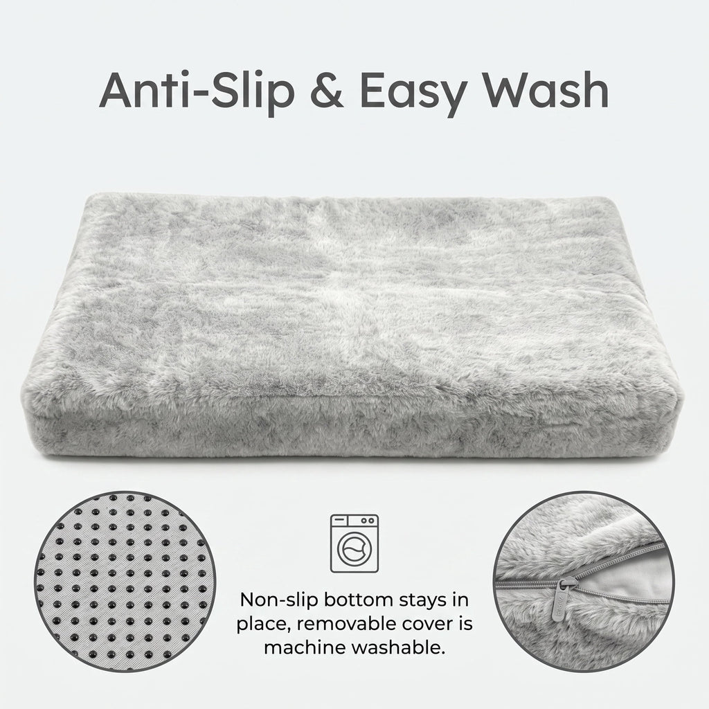 Doulami Dog Bed for large dogs 105x70x6cm, Corduroy Pet Mattress with Removable Washable Cover, Non Slip Bottom Crate Dog Pad, Joint Relief Dog Mat, Light Gray