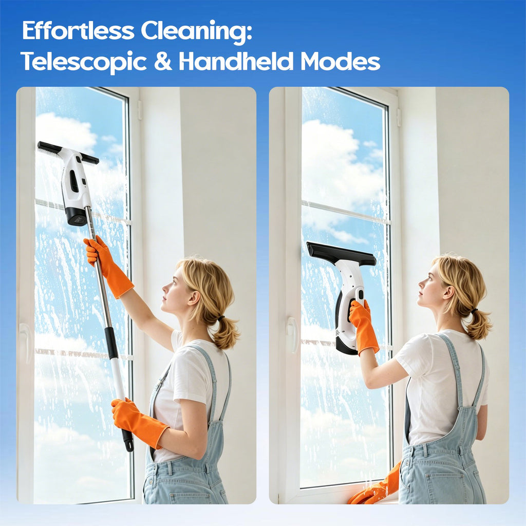 Window Vacuum Squeegee with 31-40" Extension Pole, 2000Pa Electric Window Cleaner Tool with 150ml Tank, 2200mAh Cordless Window Vacuum for Windows, Shower Doors, Mirrors and Tiles