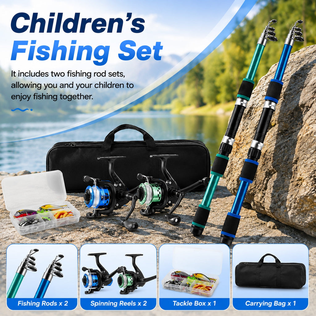 Doulami Fishing Poles Combo Set, 2-Pcs 5.9-Ft Telescopic Rods, Fishing Rod and Reel Combo, 76-Pcs Tackle Kit Spinning Reels Box & Bag, Freshwater