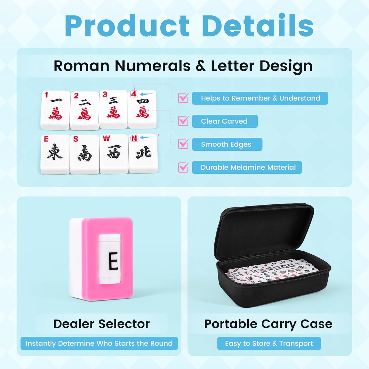 Doulami American Mahjong Set 166 0.8 inches White Tiles, Western MahJongg Set With 100 Chips&3 Large Dice, Portable Travel Mahjongg Set