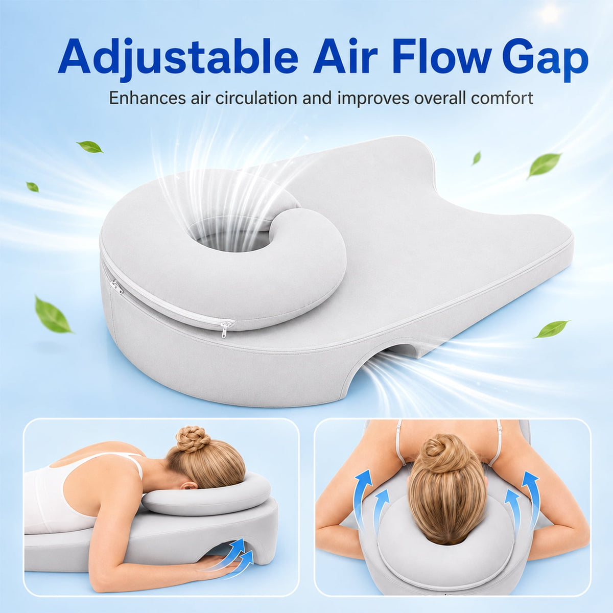 Doulami Face Down Pillow for Massage & BBL Recovery, Ergonomic Prone Pillow with Face Hole, 15.5° Wedge Pillow for Eye Surgery Recovery, Memory Foam Pillow, Washable Cover