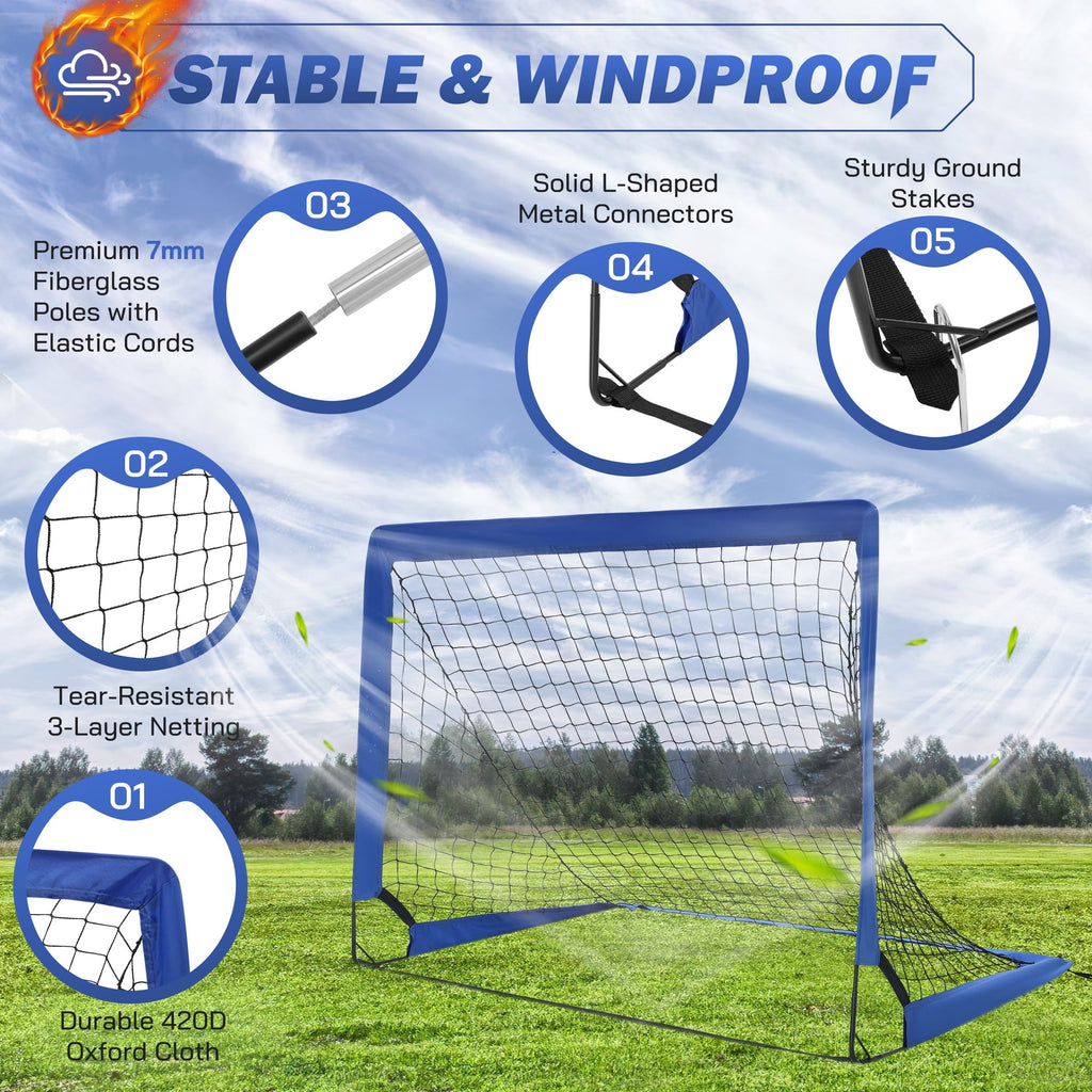 Doulami Soccer Goal Portable Set of 2 Soccer Nets 3x4 FT Training Equipment with Ladder & Cone,Blue