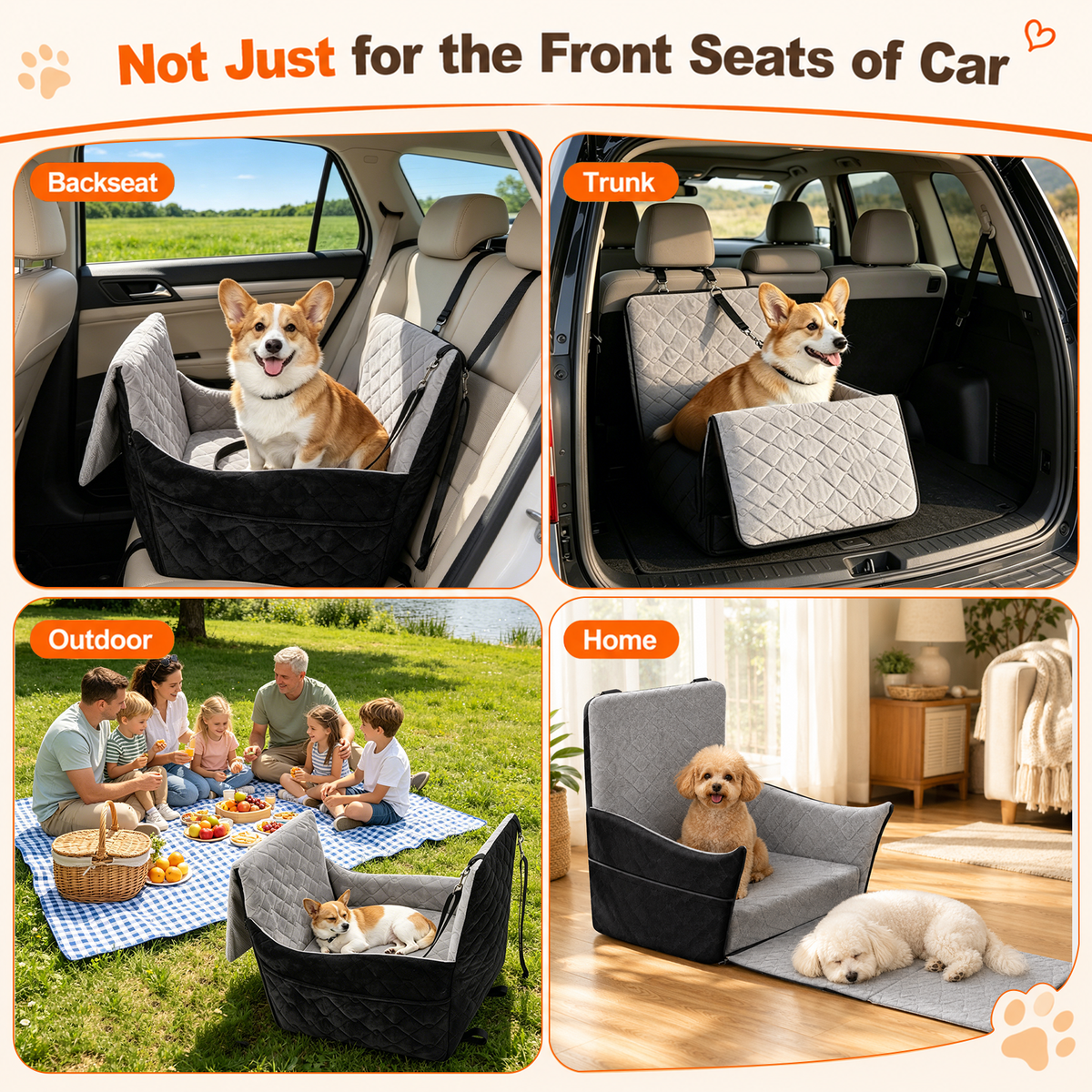 Doulami Dog Car Seat, Dog Booster Car Seats for Small & Medium Breeds Up to 35lbs, Fully Detachable and Washable, Soft Foam Pet Car seat with 2 Storage Pockets & 3 Safety Belts, Black & Gray