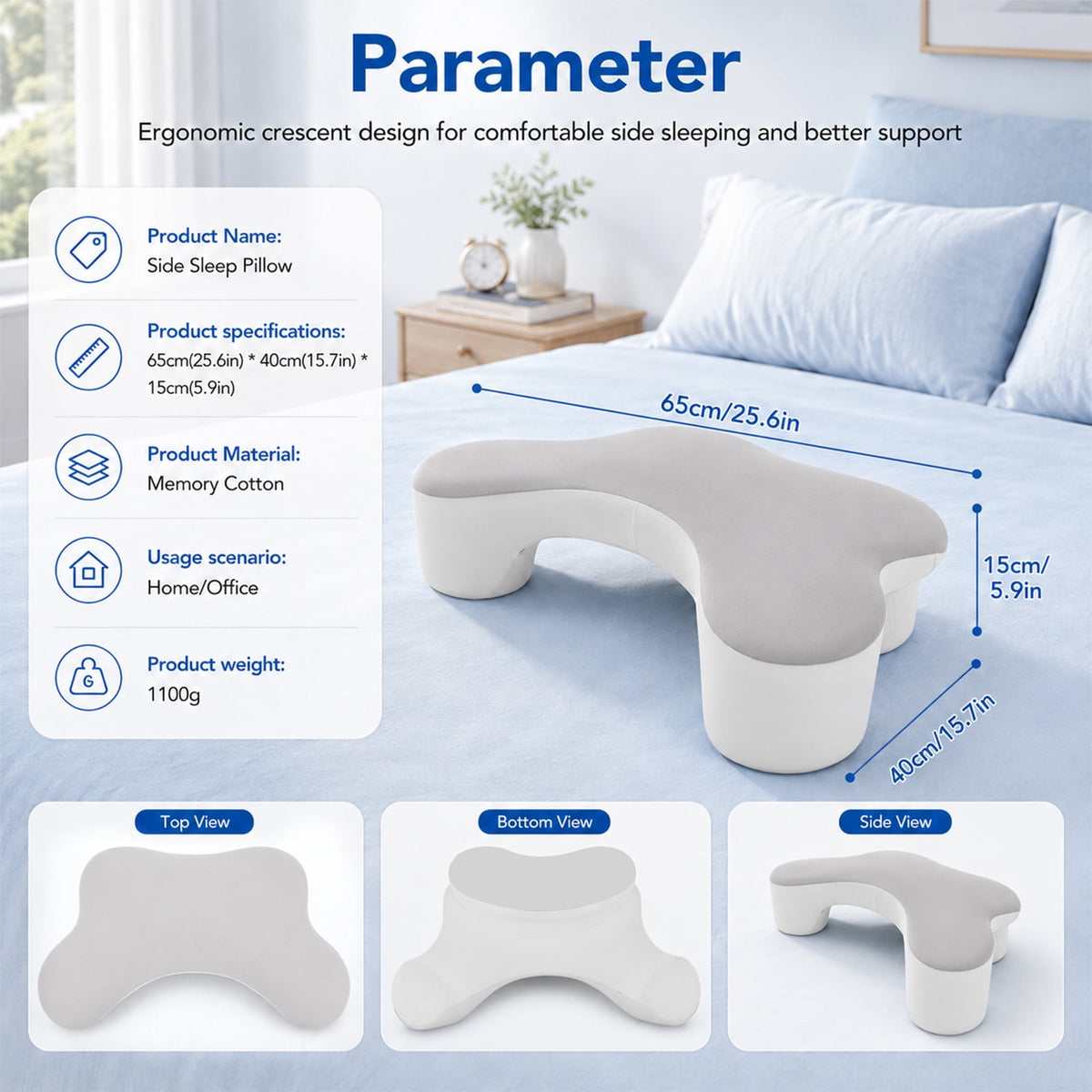 Doulami Side Sleeper Pillow with Arm Hole, Ergonomic Memory Foam Pillow for Neck and Shoulder Pain Relief, Cooling Contour Pillow for Side Back Sleepers, Removable Washable Cover