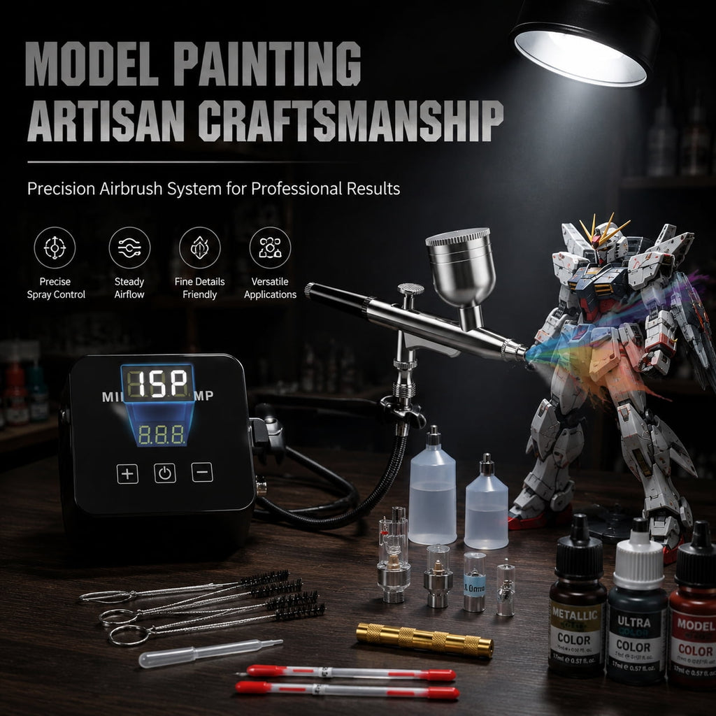 Doulami Airbrush Kit with Air Compressor, Digital Display High Pressure Air Brush Non-Clogging with 0.2/0.5mm Nozzle, for Painting,Modeling,Cake Decor, Makeup,Black