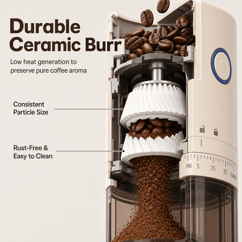 Doulami Coffee Grinder, 38 Adjustable Grind Levels, Portable Conical Burr, Usb Rechargeable Ceramic Core, for Espresso French Press Travel Camping
