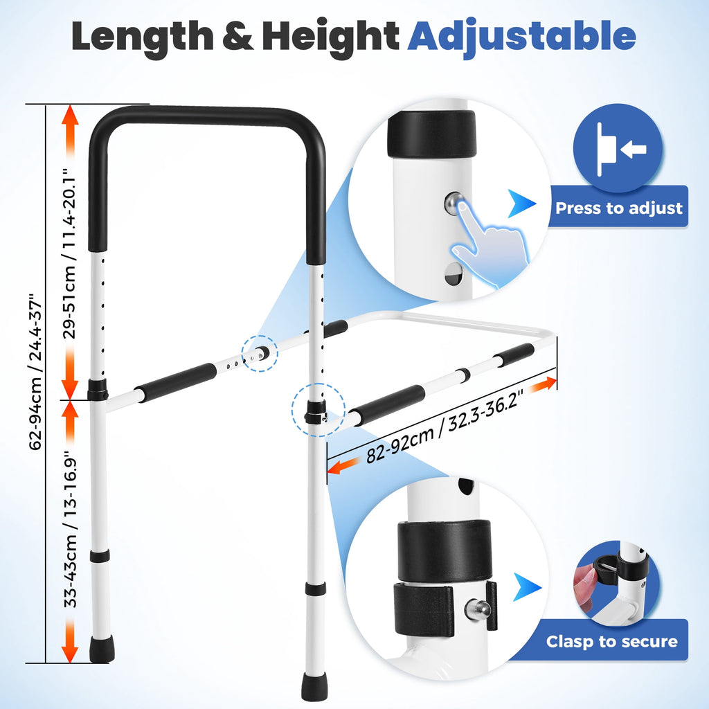 Doulami Bed Assist Rail for Elderly Adults Height Adjustable Bedside Standing Bar for Seniors Safety Bed Handle with Leg Fall Prevent Grab Bar with Storage Pocket