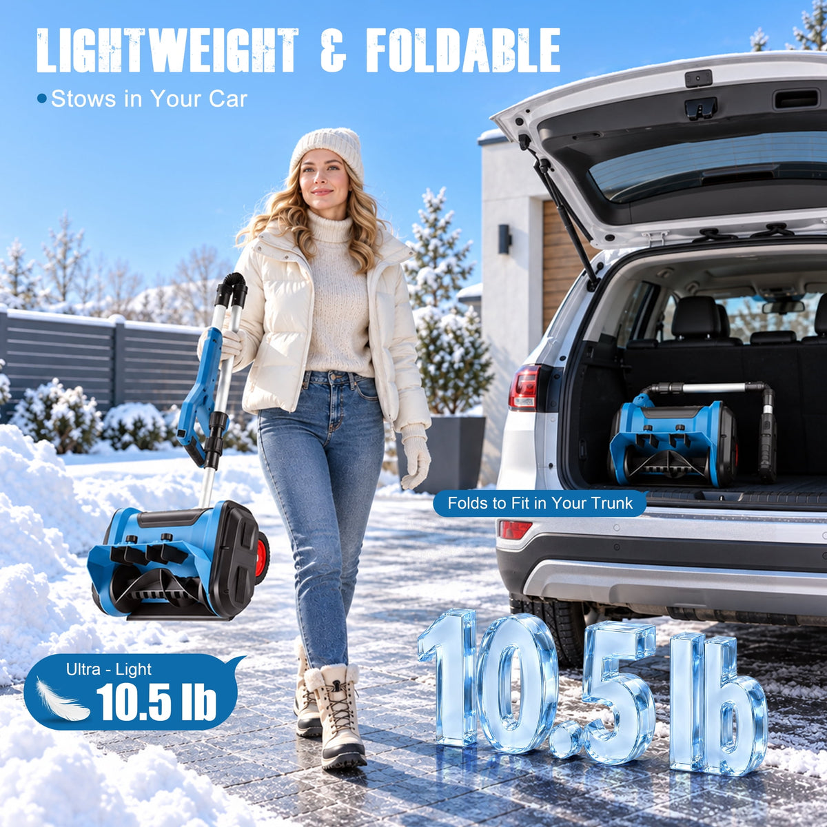 Doulami Electric Snow Shovel, 1600W Brushless Cordless Snow Blower with 2×4500mAh Batteries, 13" Width 26.2ft Throw, Power Display & Anti-Slip Wheels for Driveway Walkway
