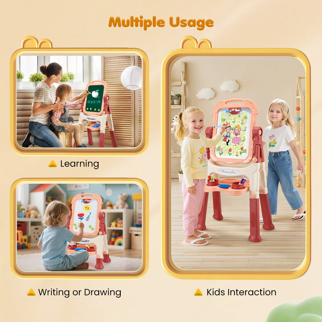 Doulami Art Easel for Kids, Adjustable Double-Sided Drawing Board with Painting Accessories, 360° Rotatable, Ages 3 and Up, Blue