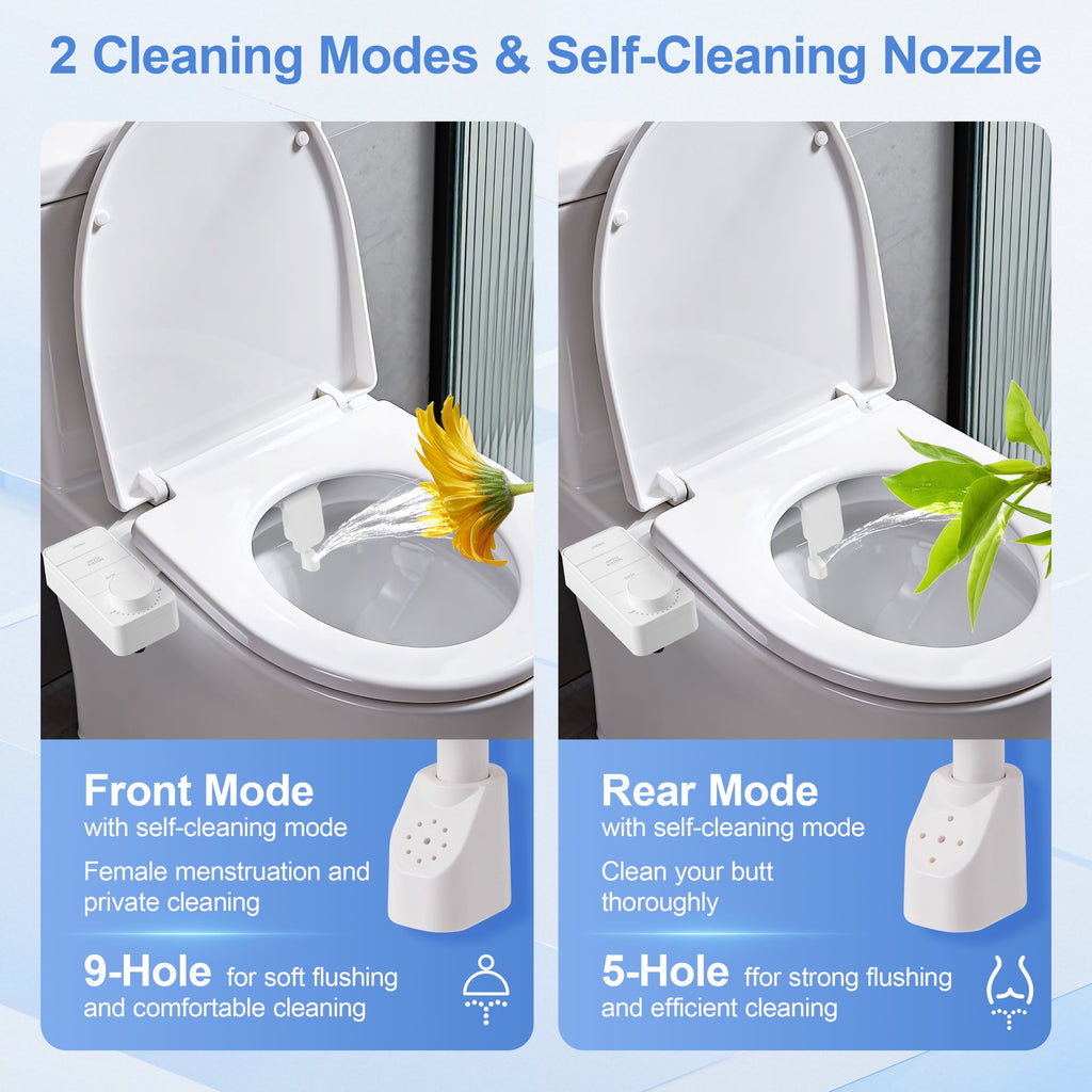 Doulami Bidet Attachment for Toilet, Self-Cleaning Cold Water Bidet, Non-Electric Toilet Seat Attachment,Dual Nozzle Adjustable Water Pressure