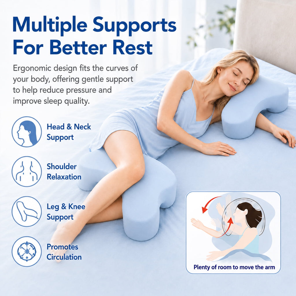 Doulami Side Sleeper Pillow with Arm Hole, Ergonomic Memory Foam Pillow for Neck and Shoulder Pain Relief, Cooling Contour Pillow for Side Back Sleepers, Removable Washable Cover