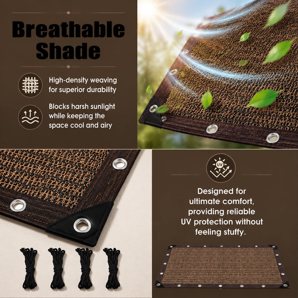 Doulami 10' X 19' Sun Shade Cloth, 90% Patio Sun Shade Canopy, Rectangle Sand UV Block Sunshade for Backyard Yard Deck Patio Garden Outdoor Activities and Facility,brown