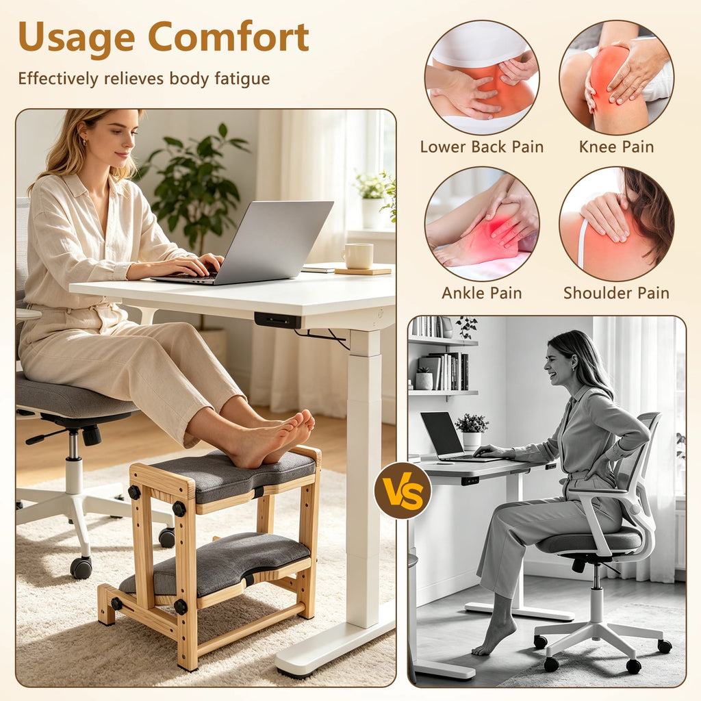 Wooden Foot Rest Under Desk, 2-Tier Adjustable Under Desk Footrest with Removable Washable Cushion, Ergonomic Office Foot Rest Under Desk for Home & Work, 4 Height Levels, 150 lbs