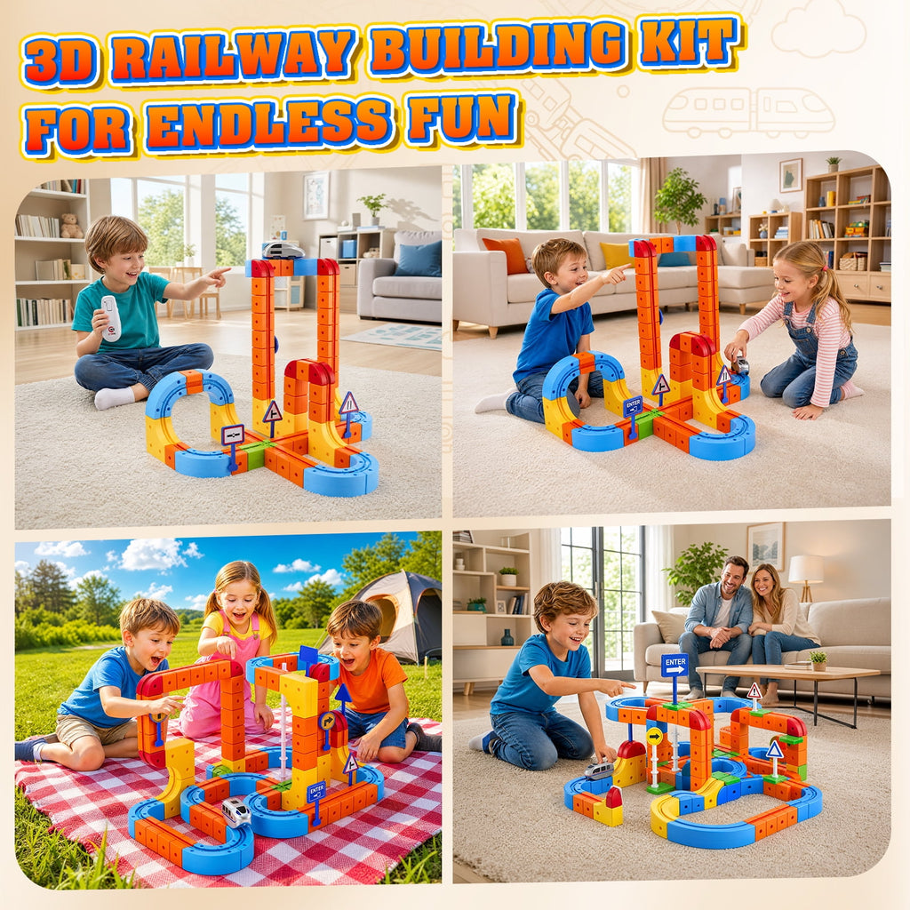 Doulami Electric Train Set for Kids, 147PCS Gravity-Defying 3D Racing Track Sets with Electric Train, Traffic Signs, STEM Train Toys Birthday Gifts for Boys and Girls Age 3+ Years Old