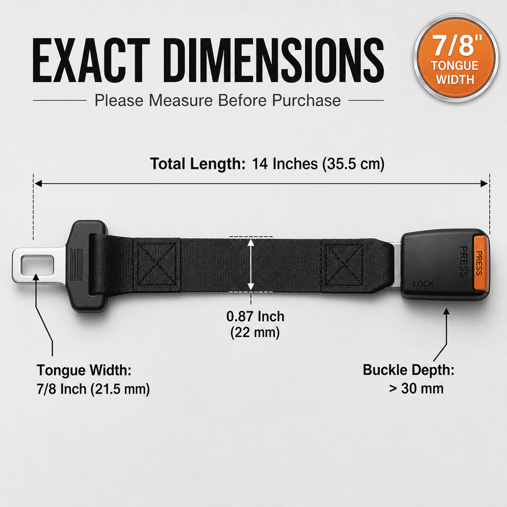 Doulami Seat Belt Extender, 14-Inch 2-Pack Safety Belt Length Adjuster with 7/8" Tongue, Universal for Cars Trucks SUVs Standard Receiver