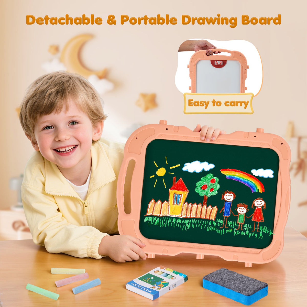 Doulami Art Easel for Kids, Adjustable Double-Sided Drawing Board with Painting Accessories, 360° Rotatable, Ages 3 and Up, Blue