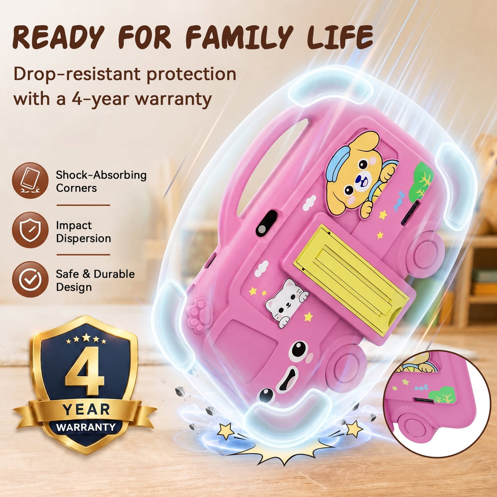 TABWEE Kids Tablet 7 inch, 6GB RAM + 32GB ROM, HD IPS Display, WiFi Bluetooth, Dual Cameras, Parental Control, Educational Android Tablet, Ideal Gift for Boys Girls, Shock‑Proof Silicone Case, Pink