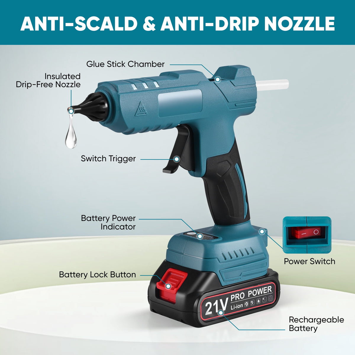 Doulami 100W Cordless Hot Glue Gun with 2.5A Battery and 40 Pcs Glue Sticks Perfect for Crafts