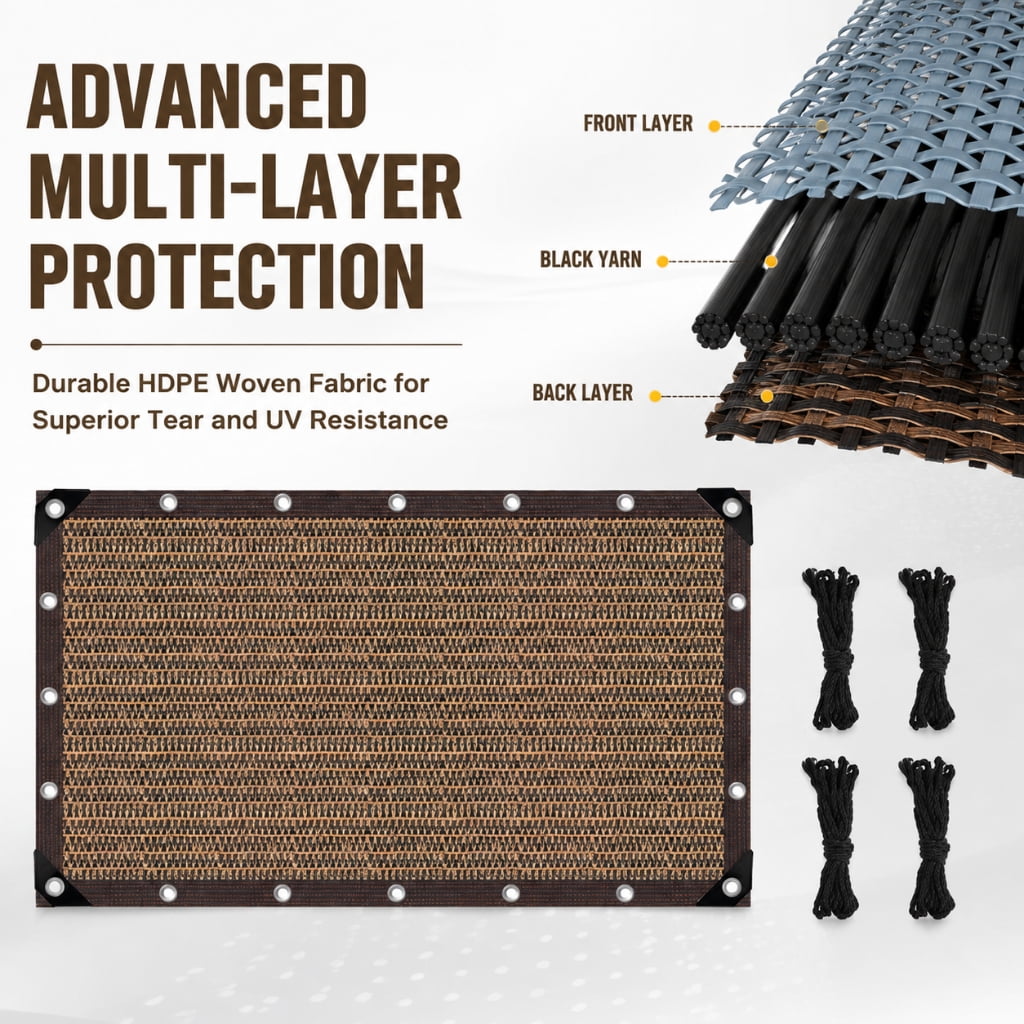 Doulami 10' X 19' Sun Shade Cloth, 90% Patio Sun Shade Canopy, Rectangle Sand UV Block Sunshade for Backyard Yard Deck Patio Garden Outdoor Activities and Facility,brown