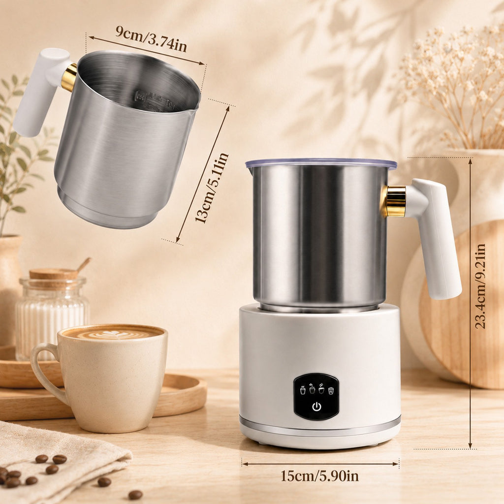 Milk Frother, 4 in 1 Milk Frother and Steamer, Dishwasher Safe, Glass Frother 16.9oz Warm and Cold Foam Maker, Electric Milk Frother for Coffee, Latte, Hot Chocolate (Silver)
