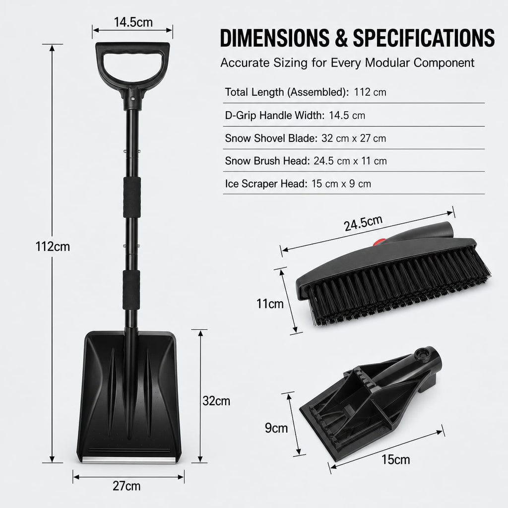 Doulami snow shovel and Ice Scraper 3-in-1 Car Snow Removal Kit, Adjustable Extension Handle with Brush, Square Snow Shovel and Ice Scraper, 95 x 24 x 14 cm