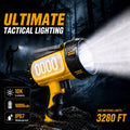 Doulami 100000 Lumen Rechargeable LED Spotlight Flashlight, Built-in 10000mAh Large Capacity Battery, IP67 Waterproof Handheld Torch with Foldable Stand for Camping Hiking Emergency