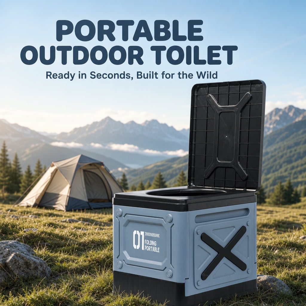 Doulami Camping Toilet, Portable Folding Toilet for Adults, Travel Porta Potty with Lid, 430 lbs Capacity ABS Foldable Car Potty, Dark Blue