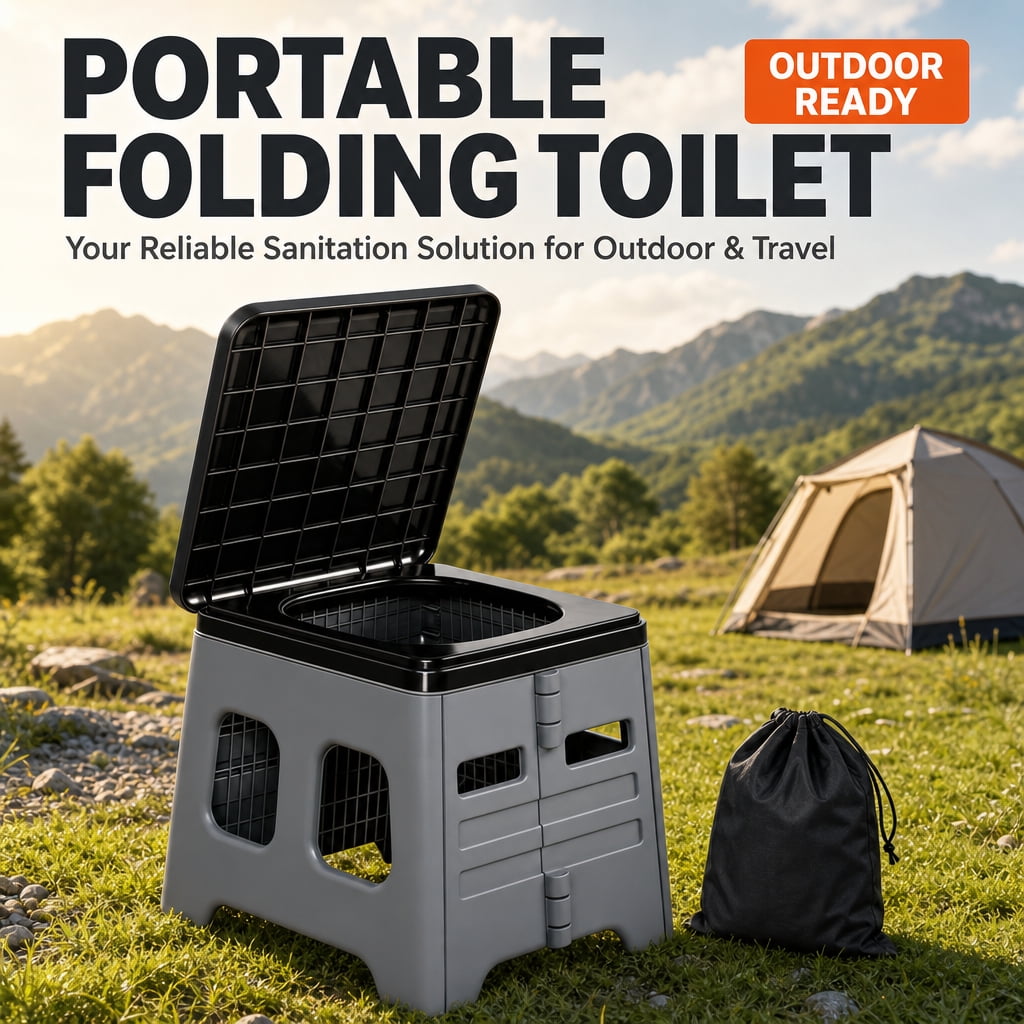 Doulami Camping Toilet, Portable Folding Toilet for Adults, Travel Porta Potty with Lid, Foldable Car Potty, Gray