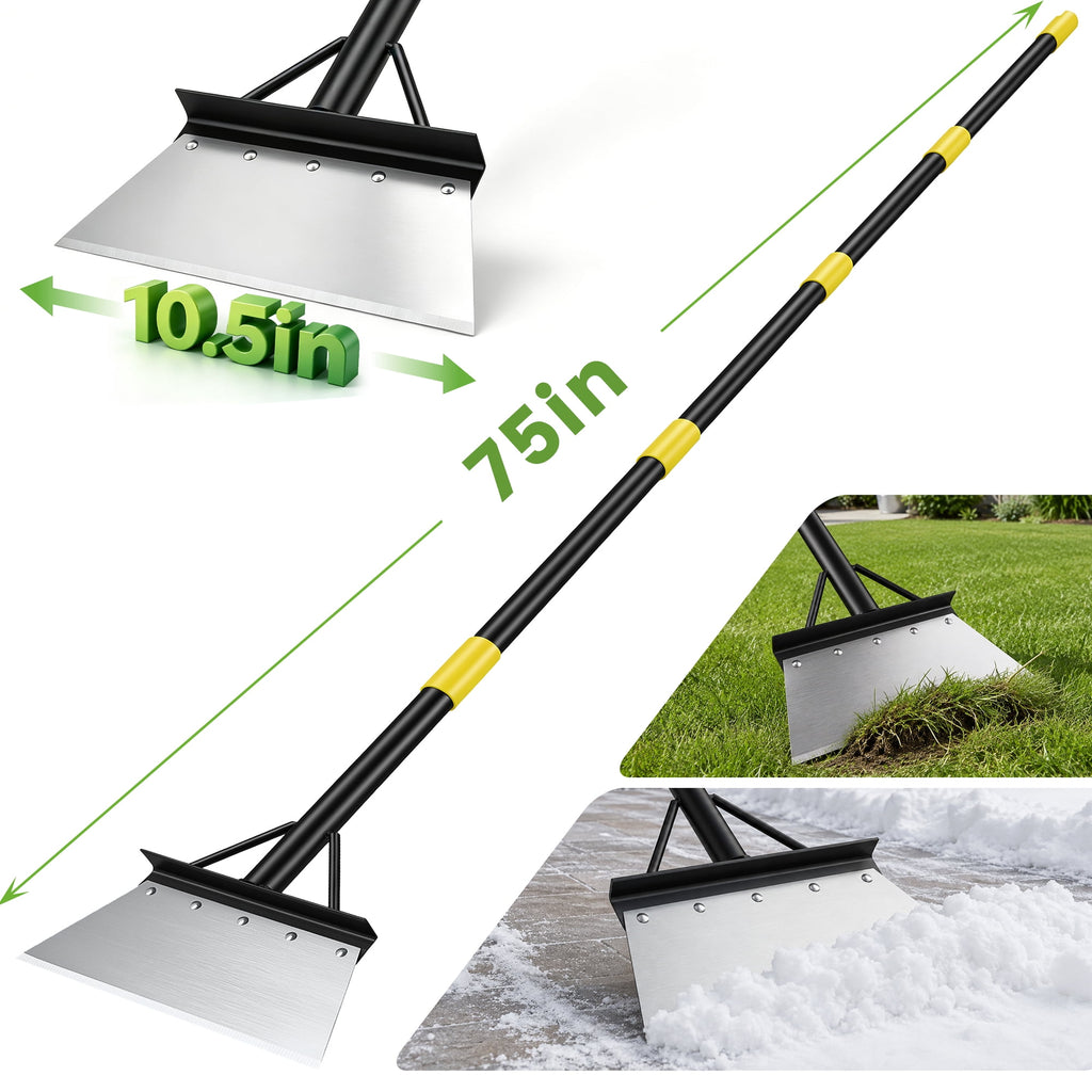Doulami Heavy Duty Snow Shovel, Steel Flat Shovel with Adjustable Handle, Gardening Scraper Outdoor Spade Tool for Weeding, Lawn Edging, Digging, Ice Removal & Driveway Cleaning