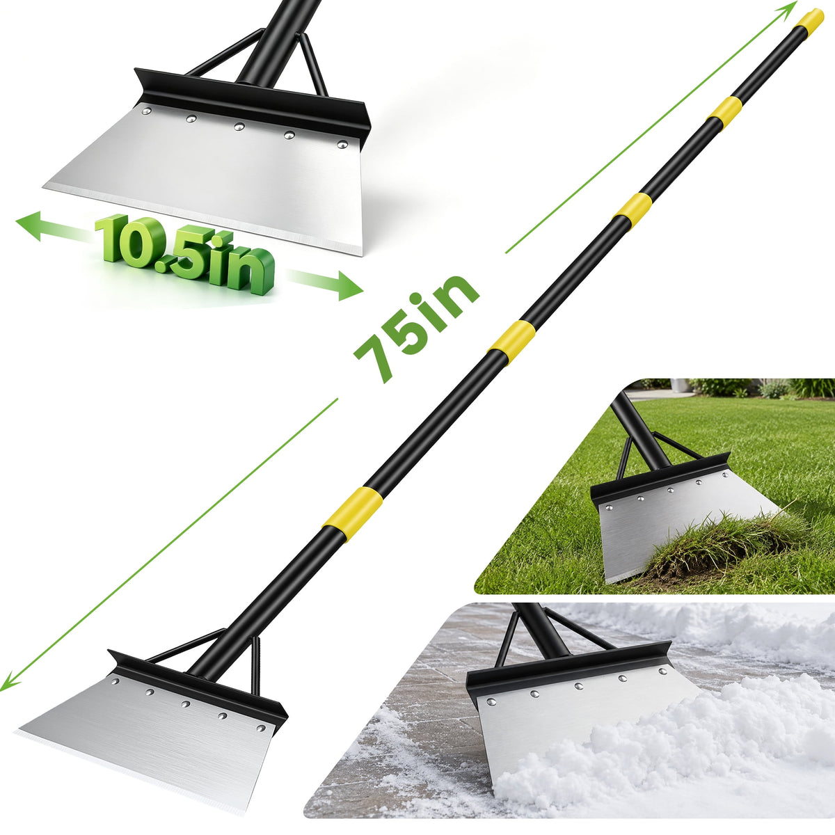Doulami Heavy Duty Snow Shovel, Steel Flat Shovel with Adjustable Handle, Gardening Scraper Outdoor Spade Tool for Weeding, Lawn Edging, Digging, Ice Removal & Driveway Cleaning