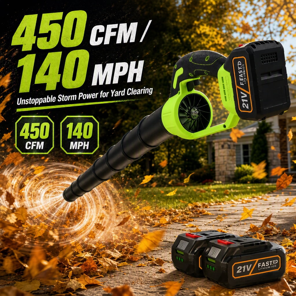 Doulami Leaf Blower Cordless Blower 2×4.0Ah Batteries 450CFM Variable Speed for Lawn/Yard