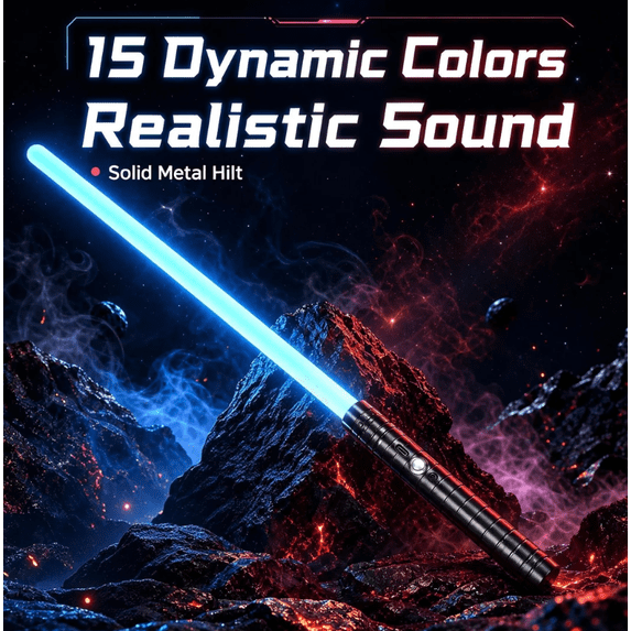 Doulami LED Light Sword, 15-Color Rechargeable with Sound & Clash Effects, Metal Hilt USB Charging, 30.7" Cosplay Collectible