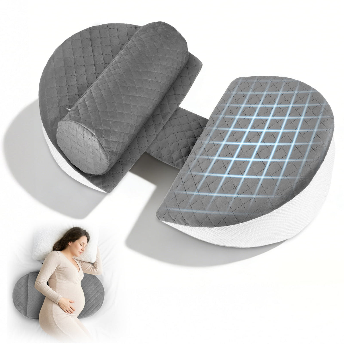 Doulami Pregnancy Pillows for Sleeping, Upgraded Memory Foam Maternity Pillow, Pregnancy Body Pillow for Pregnant Women with Cooling Removable, Washable Cover, Support for Belly