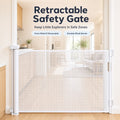 Doulami Retractable Baby Gate for Stairs, 70" Wide x 34" Tall Extra Wide Mesh Pet Dog&Cat Gate with Auto-Lock Safety, White