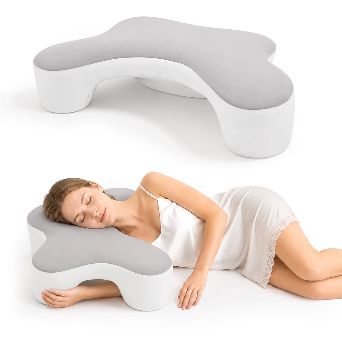 Doulami Side Sleeper Pillow with Arm Hole, Ergonomic Memory Foam Pillow for Neck and Shoulder Pain Relief, Cooling Contour Pillow for Side Back Sleepers, Removable Washable Cover