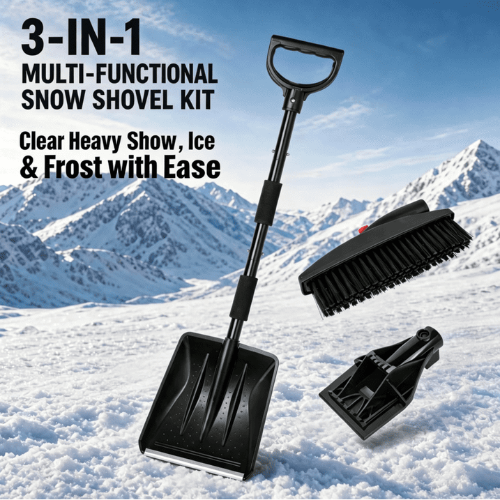 Doulami snow shovel and Ice Scraper 3-in-1 Car Snow Removal Kit, Adjustable Extension Handle with Brush, Square Snow Shovel and Ice Scraper, 95 x 24 x 14 cm