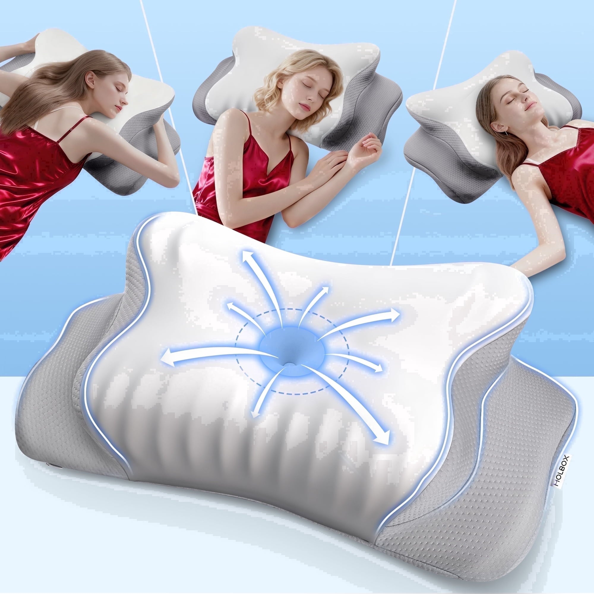 MOLBOX Cervical Contour Pillow, Ergonomic Memory Foam for Neck Pain, Side Sleeper, Cooling Cover, White