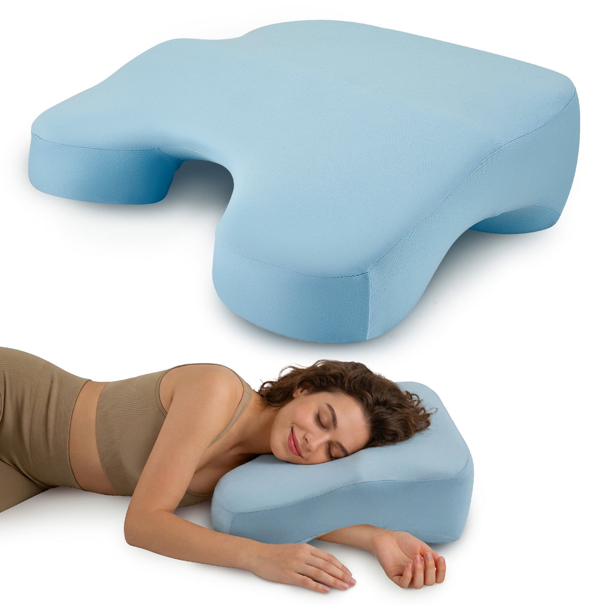 Side Sleeper Pillow with Blue, 2 in 1 Memory Foam Pillow for Adults, Relieves Rotator Cuff & Shoulder Pain, Comfort for Side, Back and Stomach Sleepers