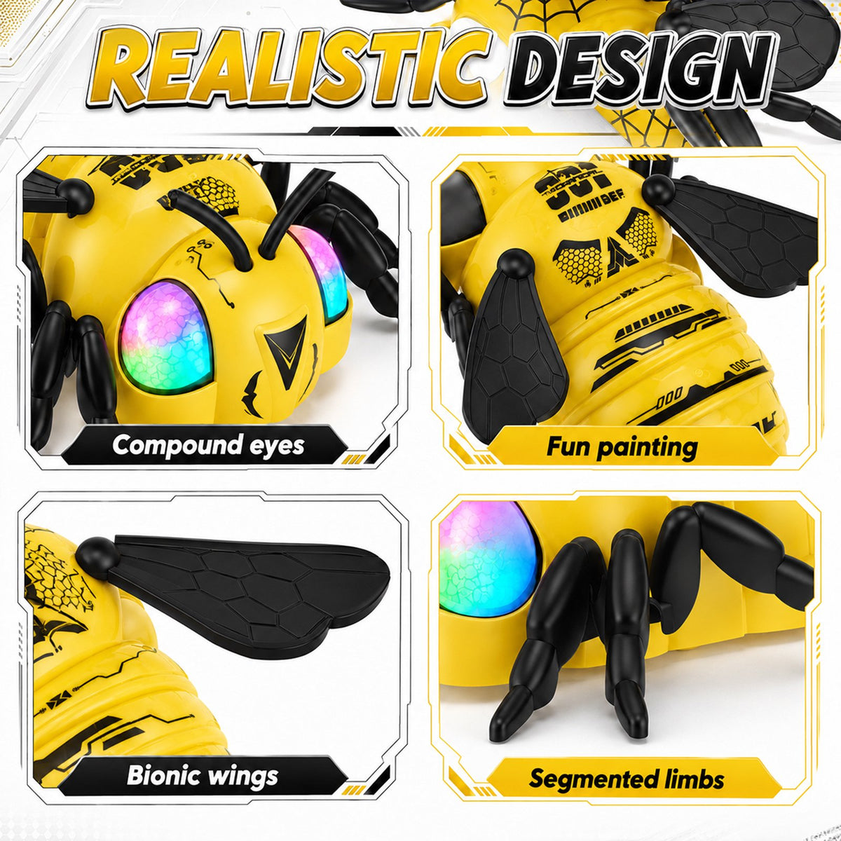 Doulami Remote Control Bee Toy, 2.4GHz Wall Climbing RC Toy for Kids, LED Glow Eyes & 360° Rotation Climbing Bug with 2 Batteries, Quiet Prank Toy for Boys & Girls Birthday Gift