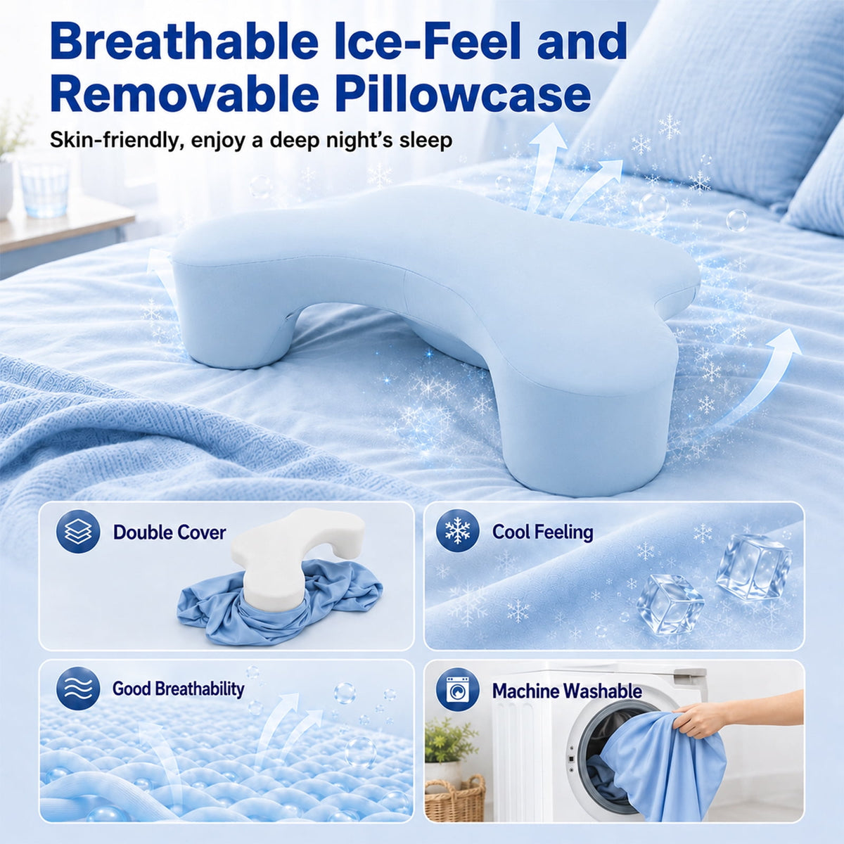 Doulami Side Sleeper Pillow with Arm Hole, Ergonomic Memory Foam Pillow for Neck and Shoulder Pain Relief, Cooling Contour Pillow for Side Back Sleepers, Removable Washable Cover