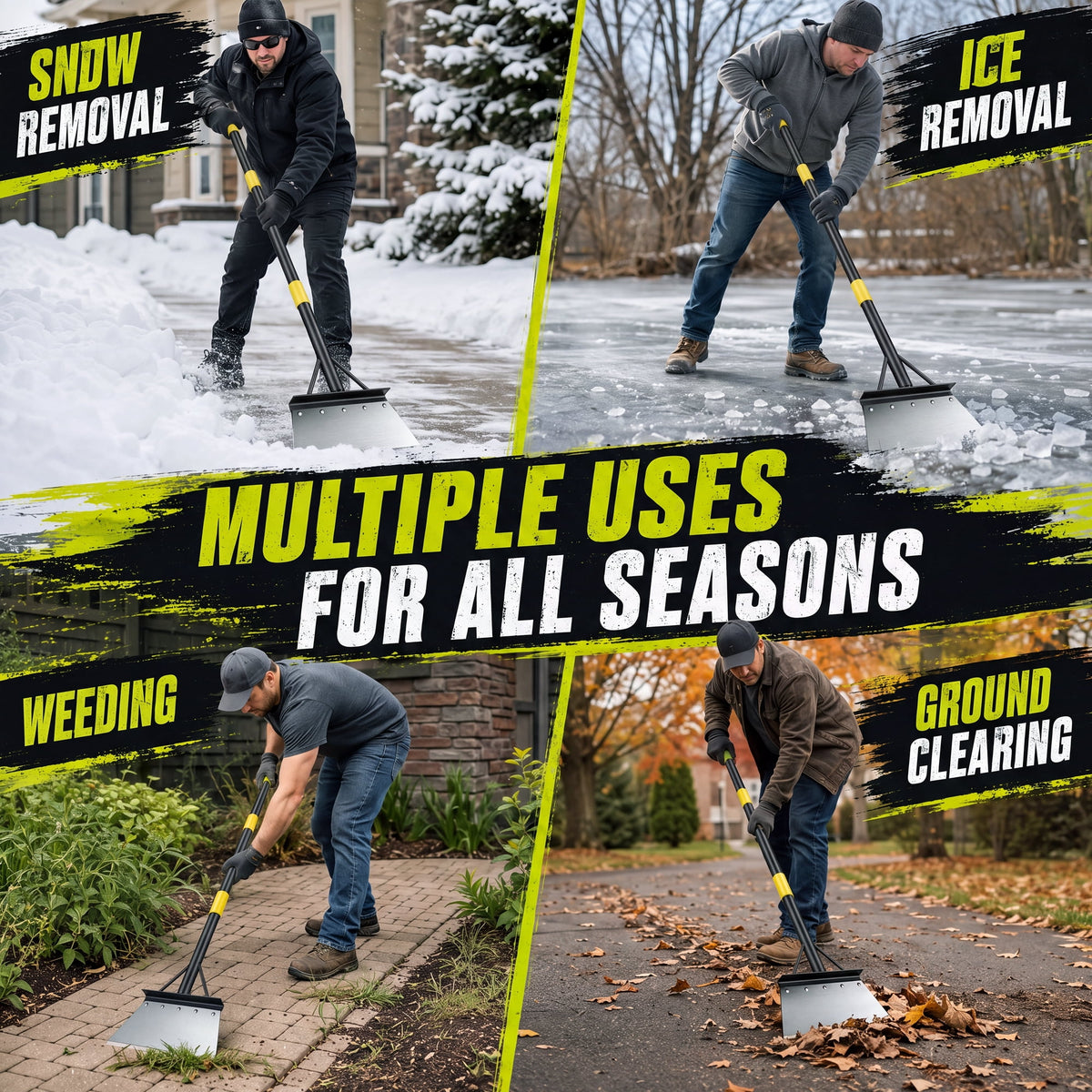 Doulami Heavy Duty Snow Shovel, Steel Flat Shovel with Adjustable Handle, Gardening Scraper Outdoor Spade Tool for Weeding, Lawn Edging, Digging, Ice Removal & Driveway Cleaning