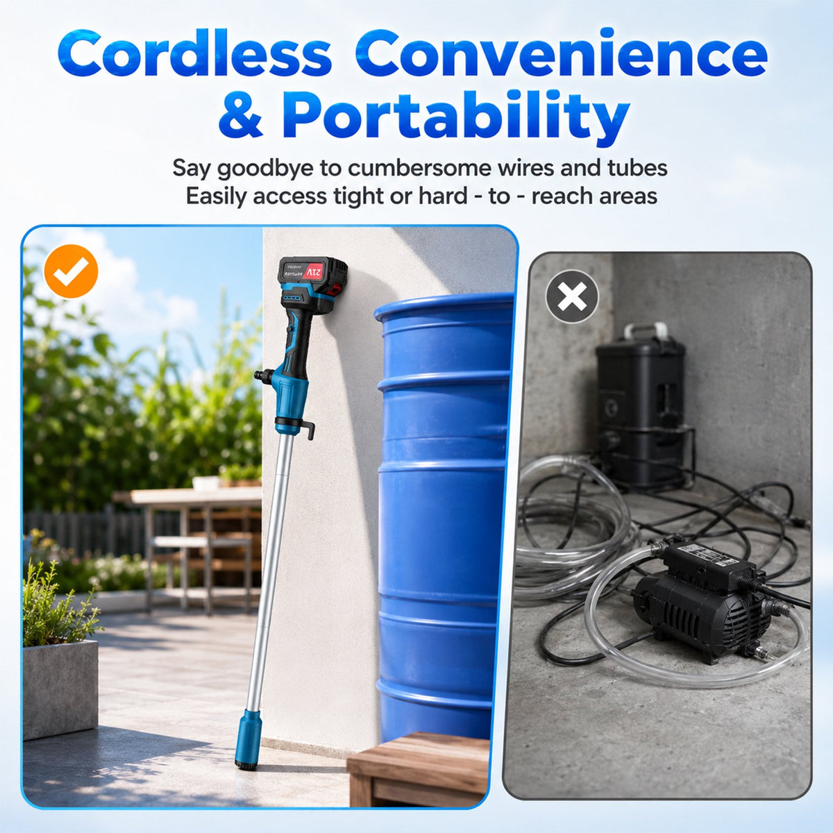 Cordless Stick Water Pump, 2.2" Slim Head, Water & Diesel Transfer 720GPH & 16FT Lift, 2×4.0Ah Lithium Batteries, 30-Min Runtime Per Battery, for Pool Garden Pond Boat Basement RV