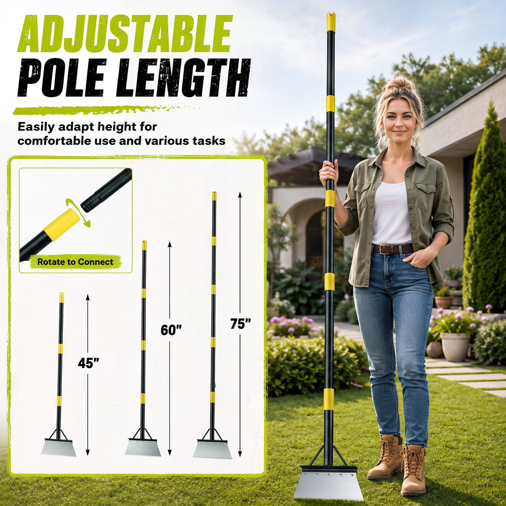 Doulami Heavy Duty Snow Shovel, Steel Flat Shovel with Adjustable Handle, Gardening Scraper Outdoor Spade Tool for Weeding, Lawn Edging, Digging, Ice Removal & Driveway Cleaning